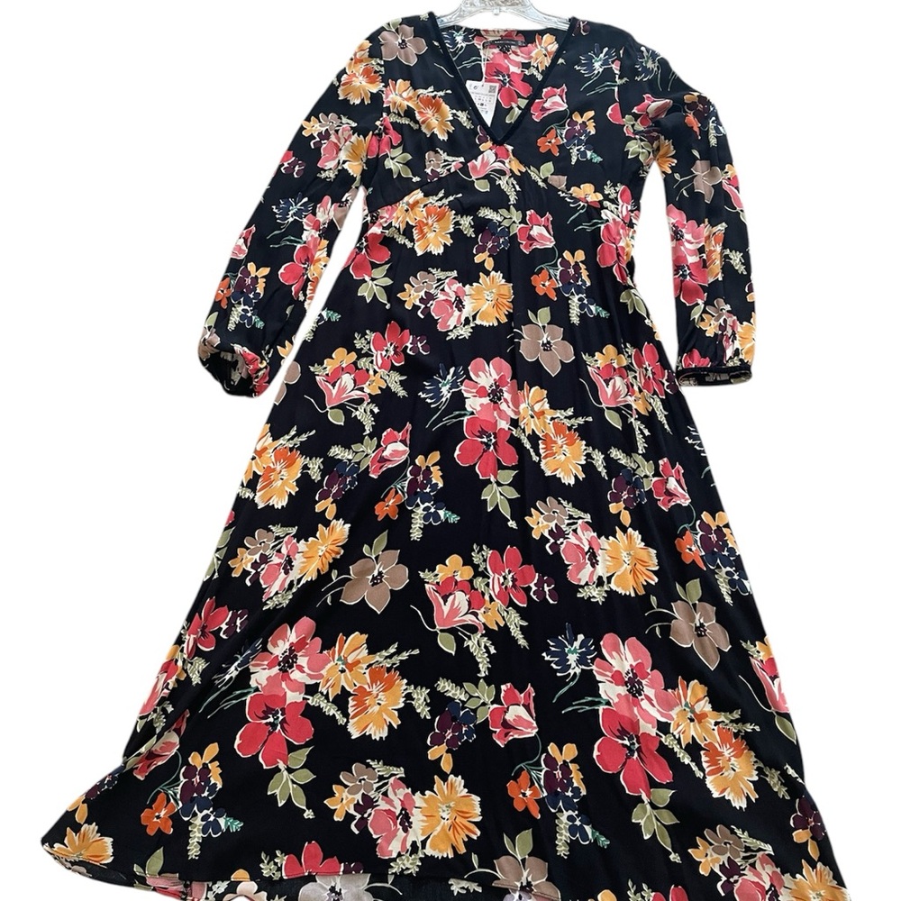 Zara Trafaluc maxi dress floral multi color and black NWT with tag size large .